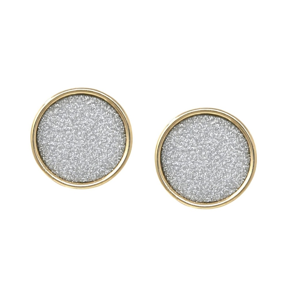 Gold Tone Silver Druzy Stud Earrings